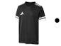 Čierny futbalový dres Adidas s bielymi pruhmi na ramenách a rukávoch a bielym logom.