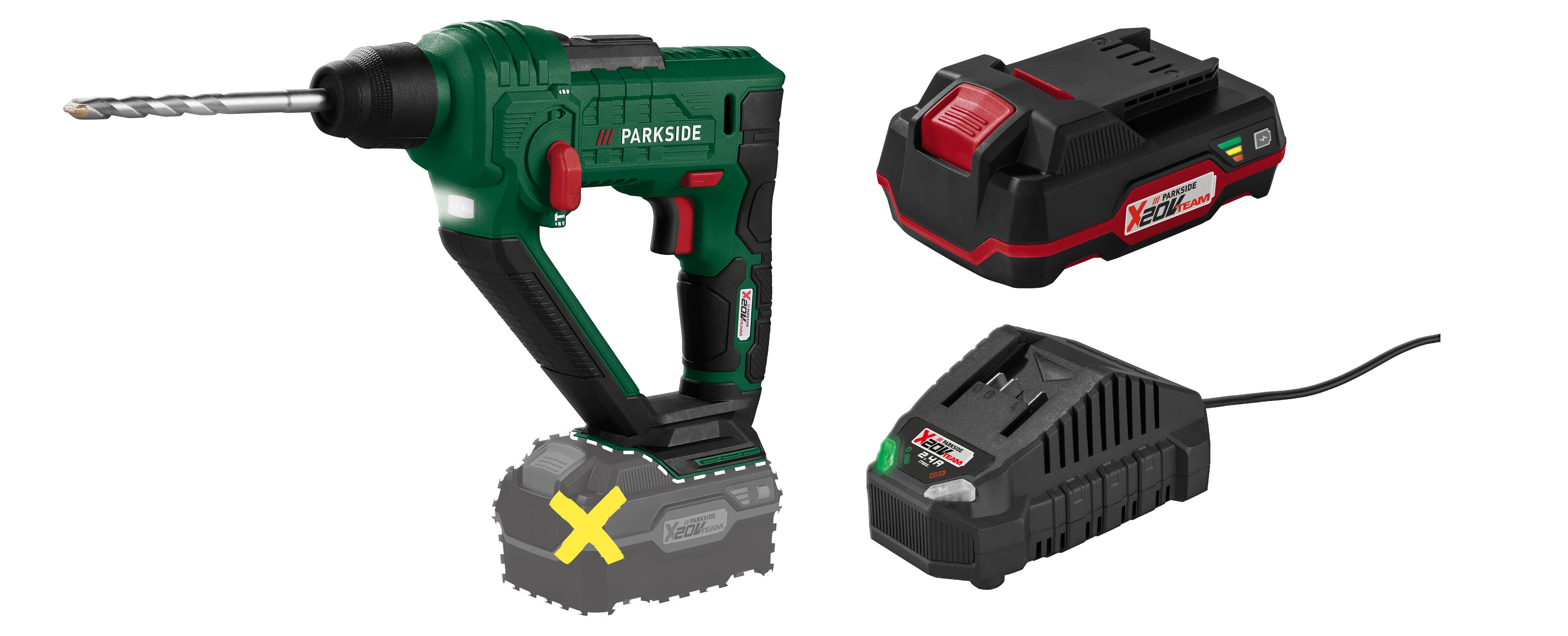 E-shop PARKSIDE® Aku vŕtacie kladivo PABH 20-Li D4 + Akumulátor 20 V/2 Ah PAP 20 B1 + Nabíjačka na akumulátor 20 V/2,4 A PLG 20 C1