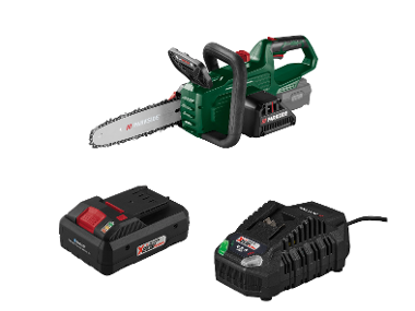 PARKSIDE® Aku reťazová píla 20 V PAKS F5 + Smart akumulátor 20 V/4 Ah + Rýchlonabíjačka akumulátora 20 V/4,5 A