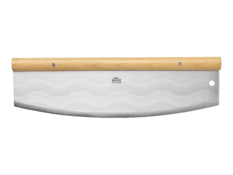 Pizza nôž Grill Meister: čepeľ z nehrdzavejúcej ocele a drevená rukoväť.