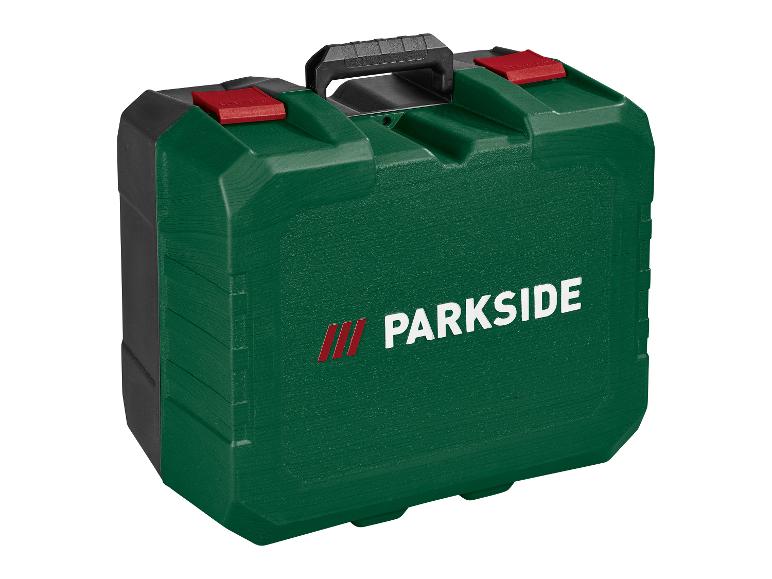 Zelený box na náradie PARKSIDE s čiernou rukoväťou a červenými sponami