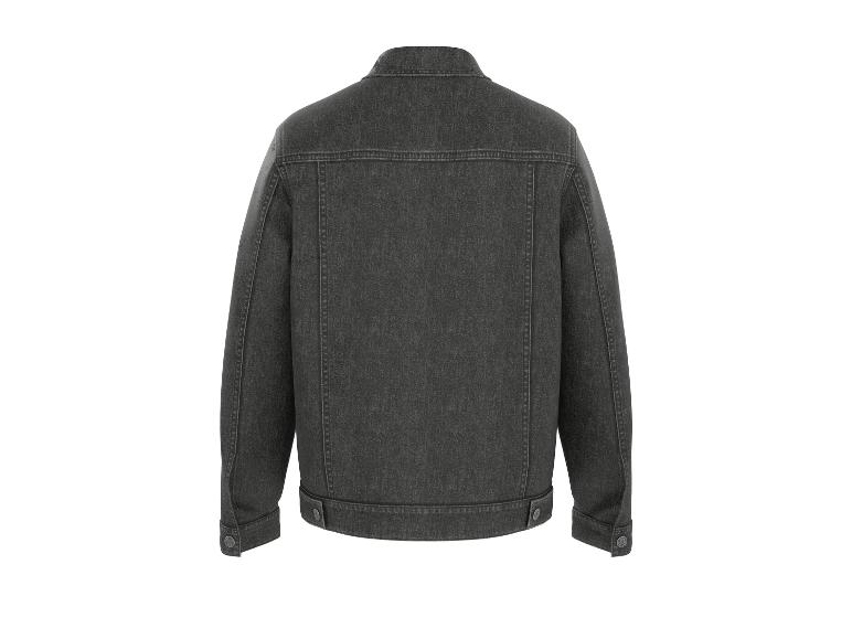 Tmavosivá denimová bunda, pohľad zozadu.