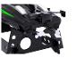 Model pretekárskeho člna v čiernej a zelenej farbe s dvoma bielymi vrtuľami a stojanom.