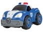 Modro-biele hračkárske policajné auto s červenými a modrými svetlami na streche.