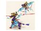 Dva modely LEGO Ninjago fialových a zlatých drakov, jeden letí a druhý stojí na štyroch nohách.