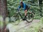 Muž jazdí na sivej elektrickej horskej bicykli s pneumatikami Maxxis v lese.
