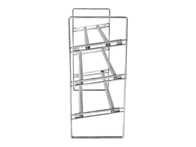 Chrómovaný kovový stojan na pokrievky hrncov