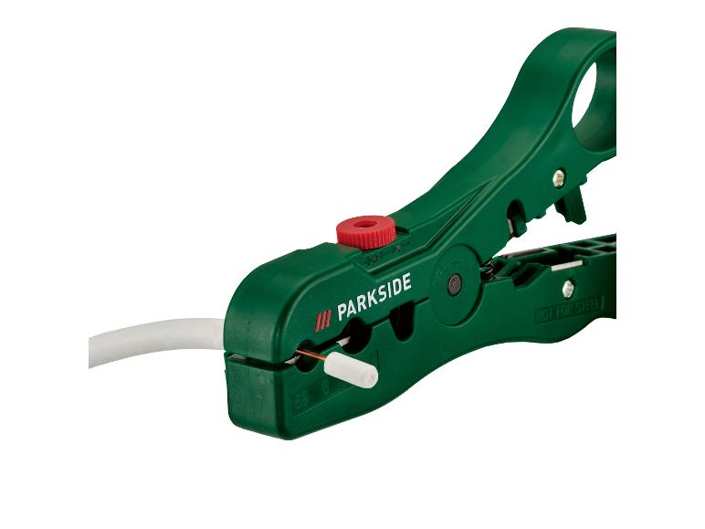 Automatické odizolovacie kliešte PARKSIDE v zelenej farbe s bielym káblom