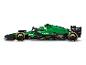 Zelená a čierna hračka auta Aston Martin F1 s logami sponzorov.