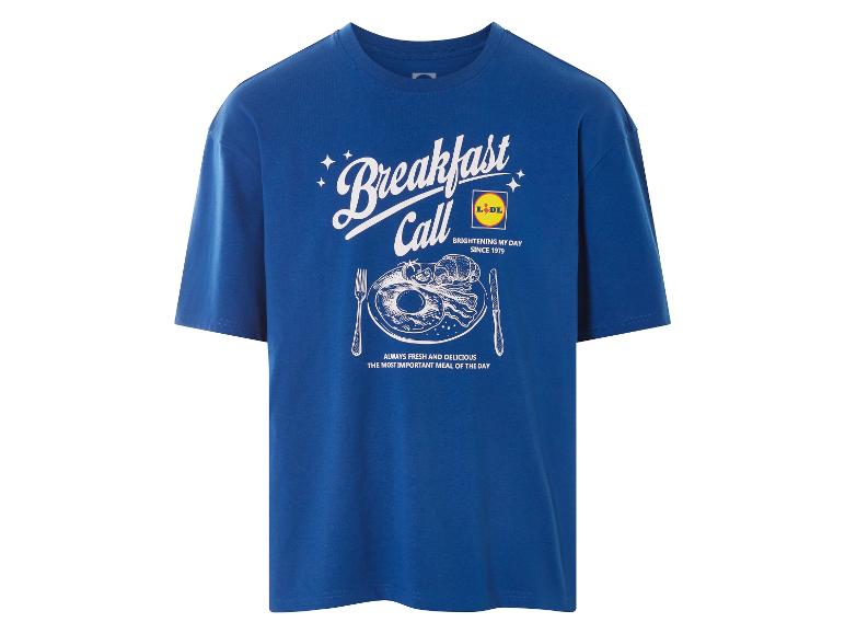 Modré Lidl tričko s potlačou "Breakfast Call".