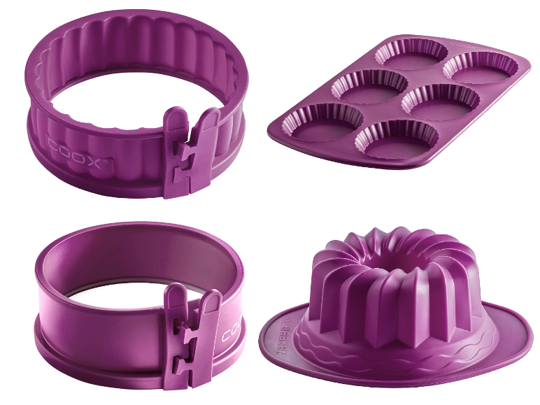 Coox Forma na koláč so skleneným dnom + Forma na bábovku + Mini forma na tortu so skleným dnom + Forma na tartalette, fialová
