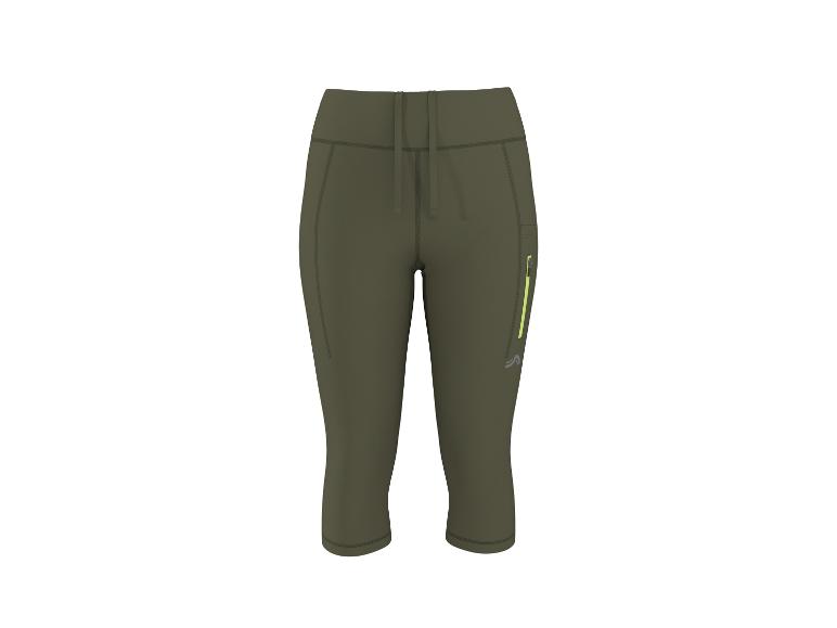 Dámske khaki capri legíny so sťahovacou šnúrkou a vreckom na zips.