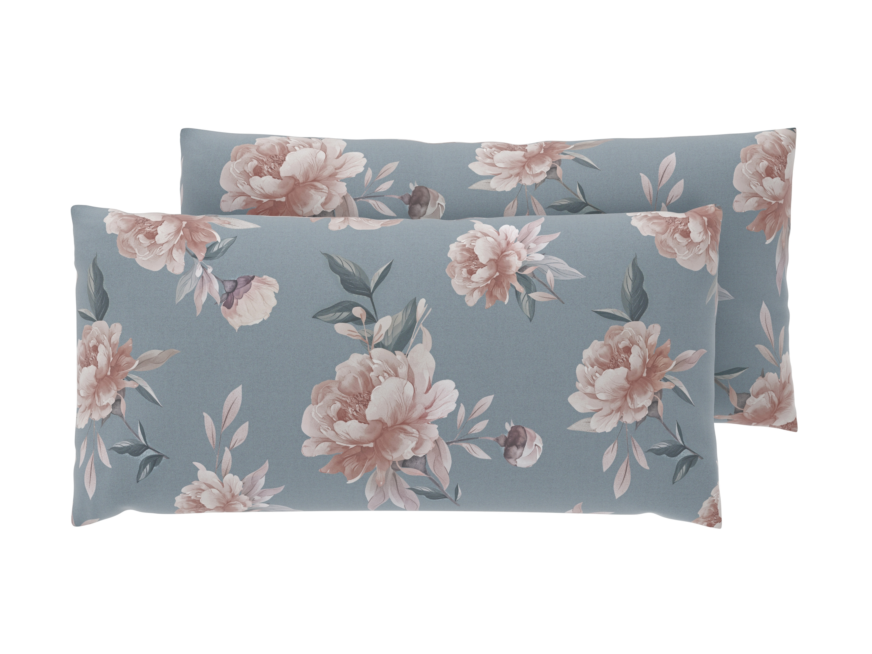 LIVARNO® Obliečky na vankúše z bavlny Renforcé, 40 x 80 cm, 2 kusy (kvety/modrá)