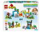 Krabička LEGO Duplo 10446 s 3-v-1 súpravami divokých zvierat a hrajúcim sa dievčatkom.