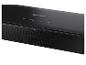 Čierny soundbar s dotykovými ovládacími prvkami a LED indikátorom.