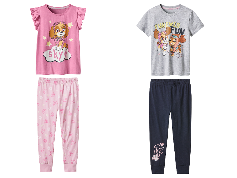 Obrázok dvoch detských pyžám pre dievčatá s motívom Paw Patrol.