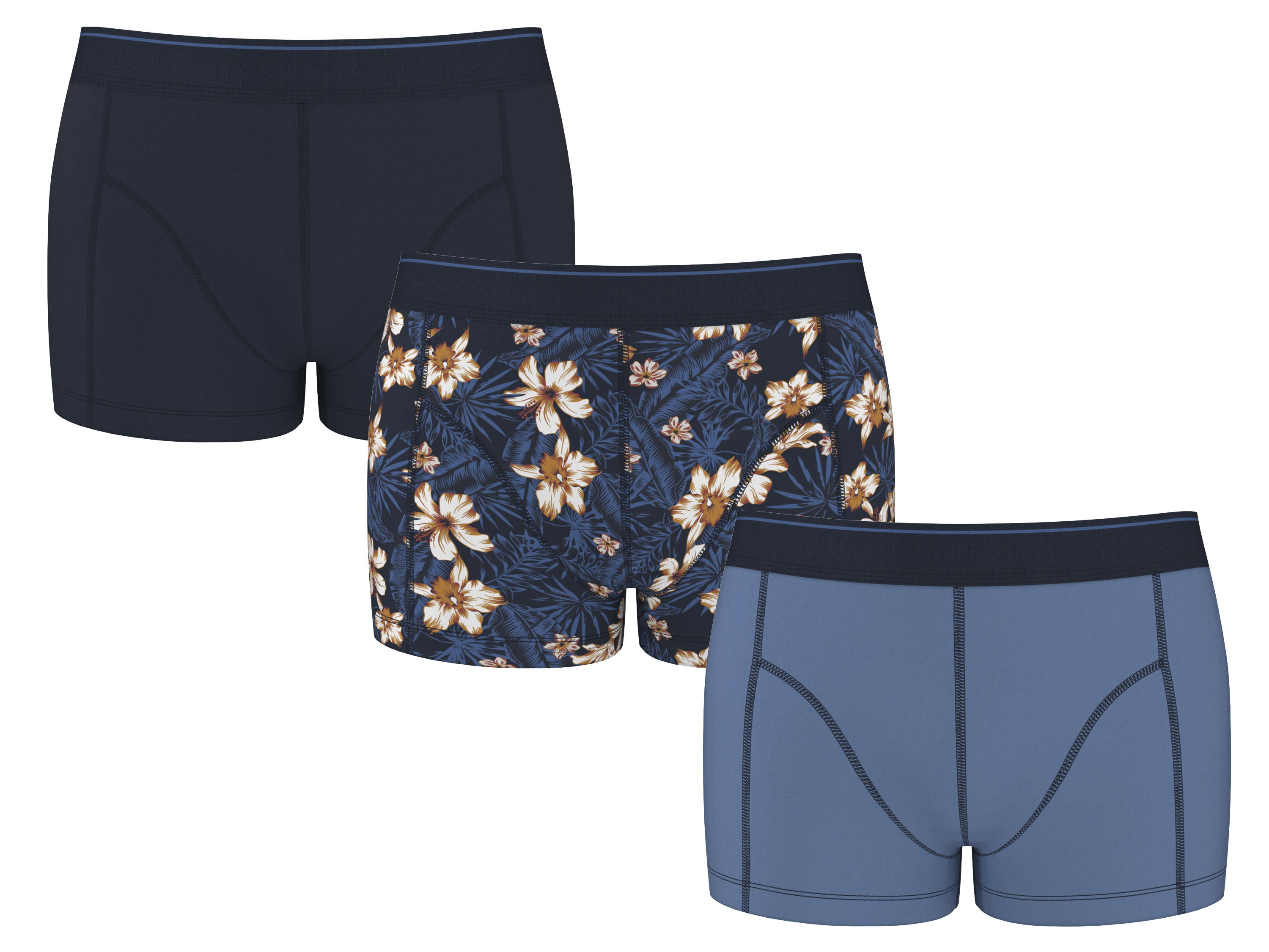 ESMARA MEN Pánske boxerky, 3 kusy (kvety/navy modrá/modrá, 5/M)