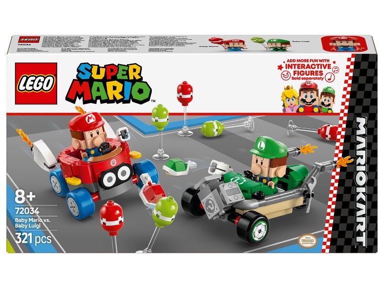 Stavebnica hračiek s postavičkami Baby Mario a Baby Luigi v motokárach, 321 dielikov.
