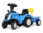 Modrý detský traktor New Holland so žltou lopatou.