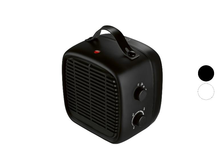 Čierny ventilátorový ohrievač s rukoväťou a ovládacími gombíkmi