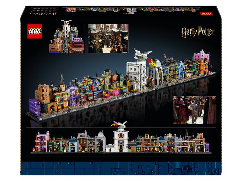 Súprava LEGO Harry Potter Šikmá ulica s pouličnou scénou a detailmi interiéru.