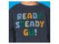 Detská tmavomodrá mikina s nápisom 'READY STEADY GO!' vo farebných textúrovaných písmenách