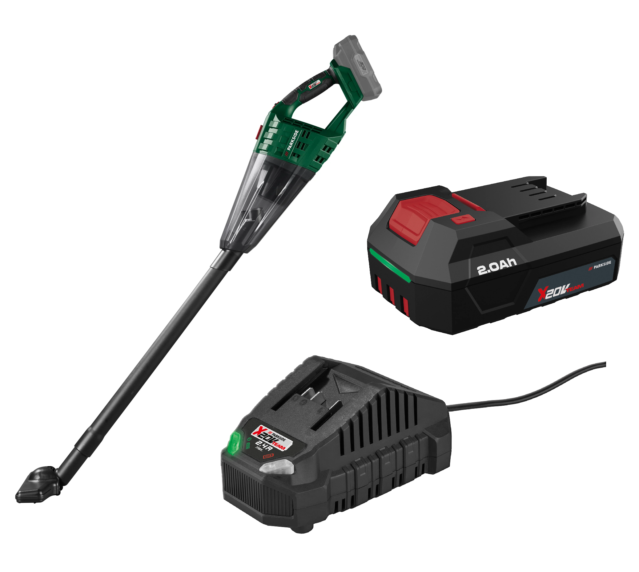 PARKSIDE® Aku ručný vysávač PHSSA 20-Li D2 + Akumulátor 20 V/2 Ah PAP 202 A1 + Nabíjačka na akumulátor 20 V/2,4 A PLG 20 C1