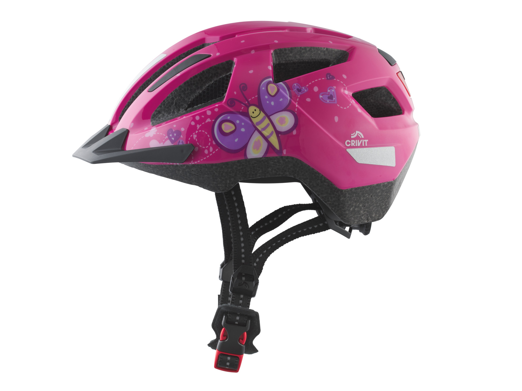 CRIVIT Detská cyklistická prilba so zadným svetlom (motýľ/ružová)