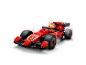 Červené pretekárske auto LEGO Ferrari Formula 1 s minifigúrkou jazdca.