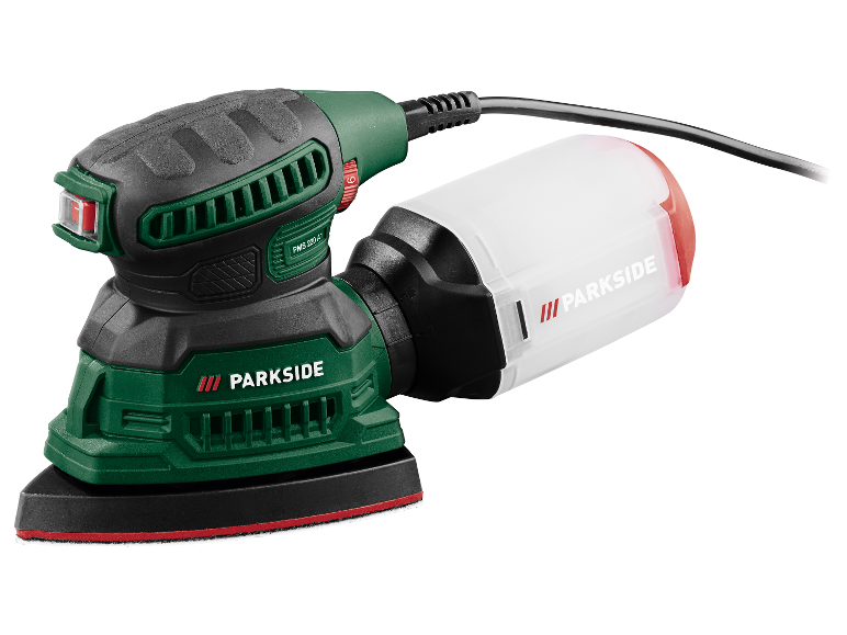 Parkside PMS 220 A1 detailná brúska s nádobou na prach.