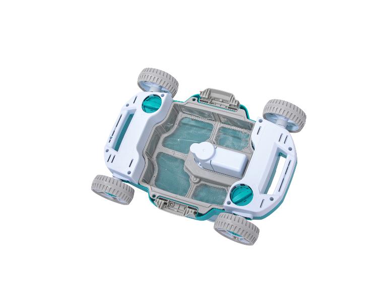 Robot na čistenie bazéna: viditeľný filter a kolesá.