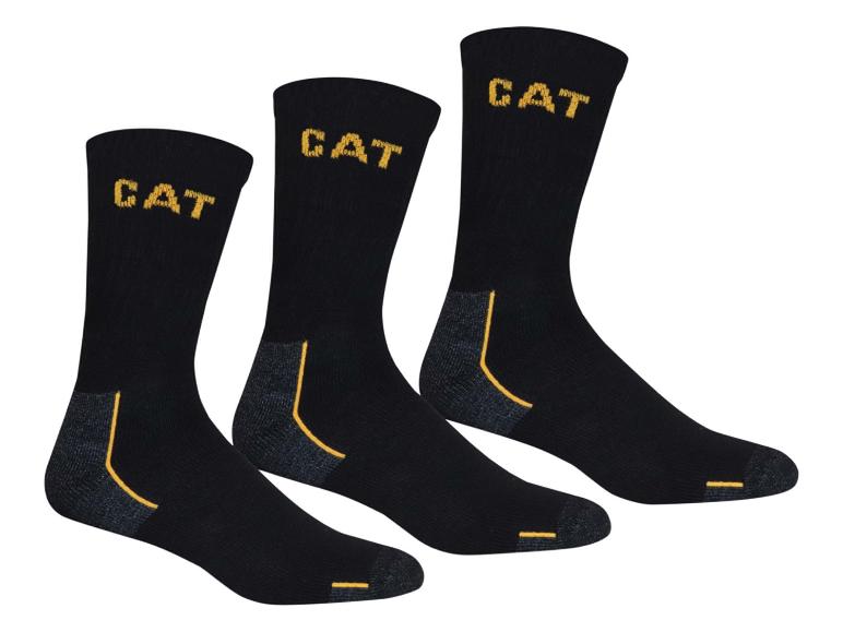 Tri čierne ponožky CAT so žltými detailmi a logom.