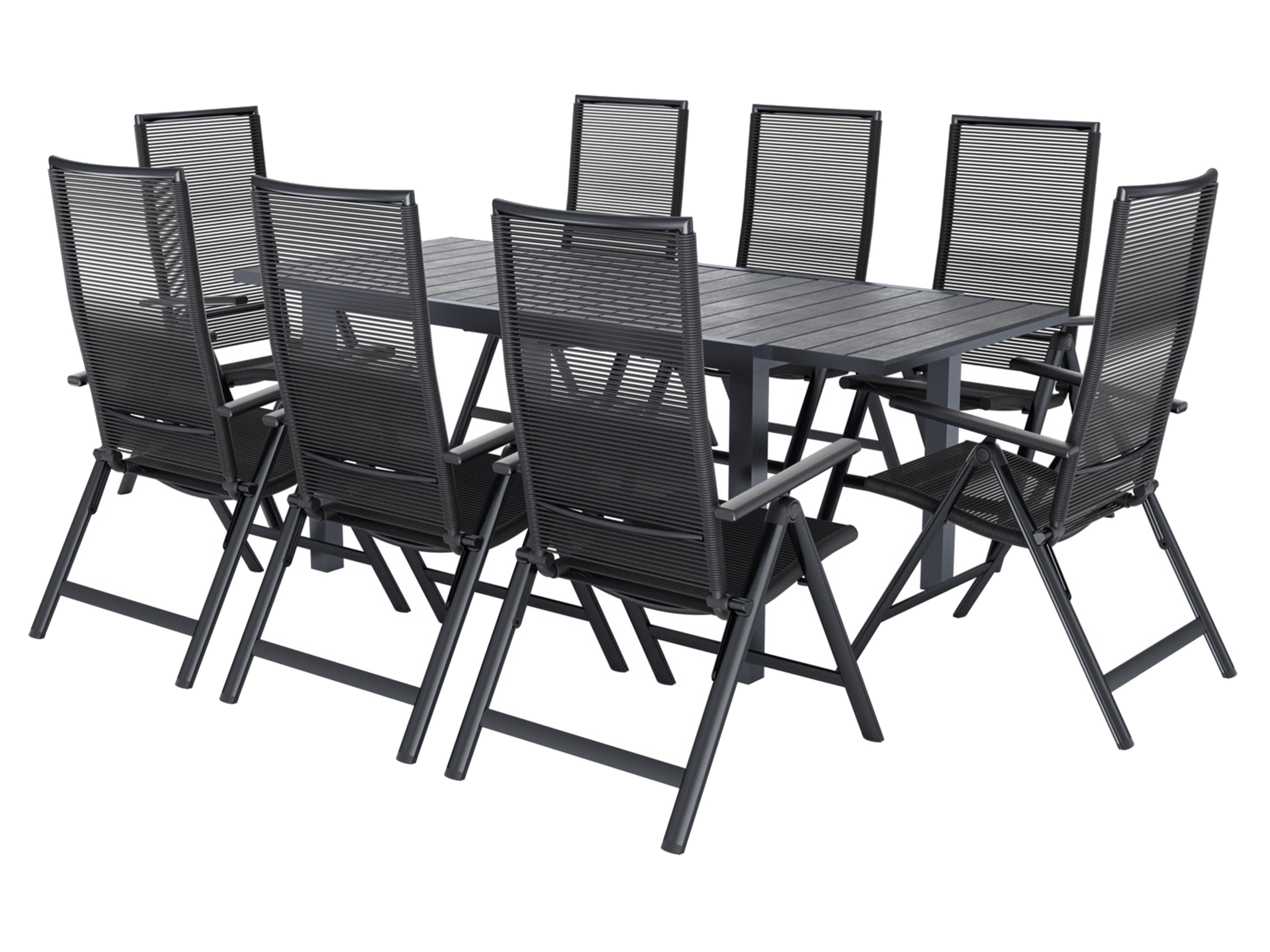 LIVARNO® Hliníkový rozkladací záhradný stôl Miami + Záhradné kreslo Miami, 8 kusov