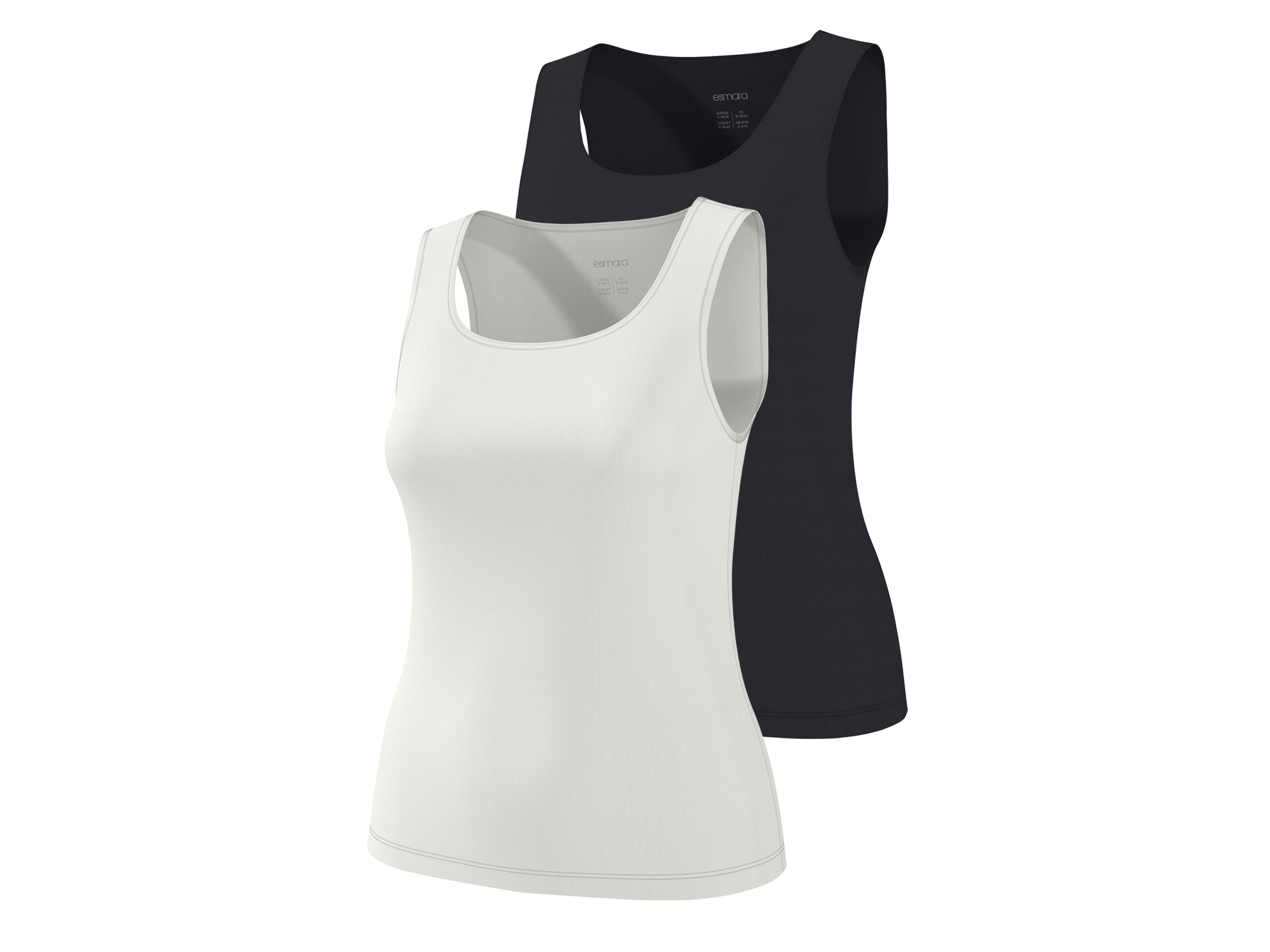 ESMARA® Dámsky rebrovaný top, 2 kusy (čierna/biela, S (36/38))
