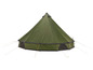 Zelený stan v tvare kužeľa s viacerými otvormi.