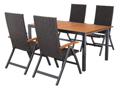 LIVARNO® Hliníkový záhradný stôl Valencia, 143–194,5 x 90 x 74 cm + Skladacie kreslo Valencia, 4 kusy