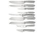 Sada deviatich kuchynských nožov Silvercrest z nehrdzavejúcej ocele so striebornými rukoväťami.