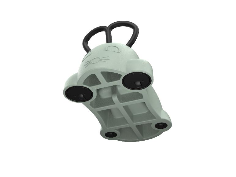 Detský kettlebell v tvare mačky, svetlozelený, s čiernou rukoväťou.