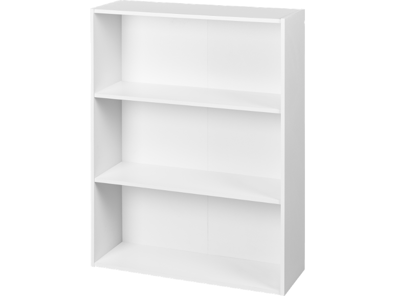 Biela knižnica s tromi prázdnymi policami