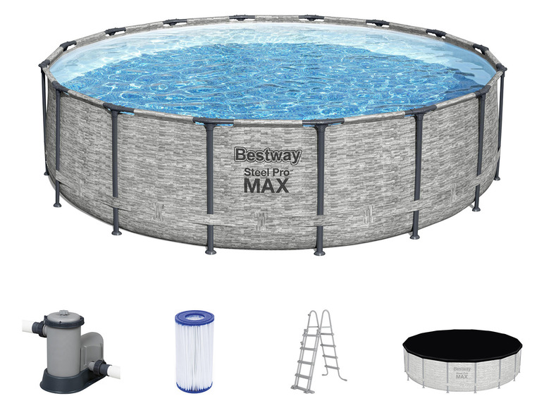 Bazén Bestway Steel Pro Max s filtračným čerpadlom, rebríkom a krytom.