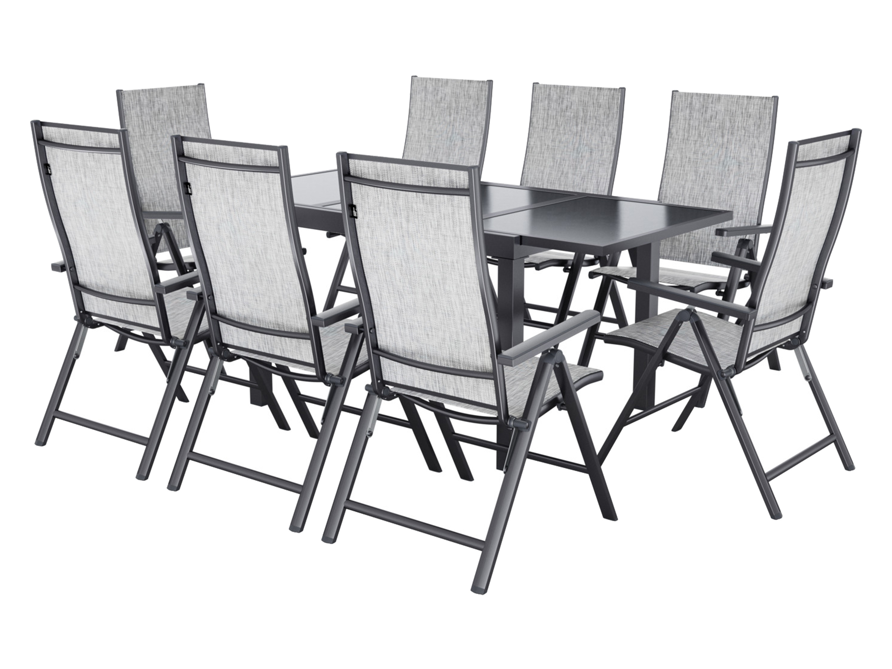 LIVARNO® Hliníkový rozťahovací záhradný stôl Houston/Toronto + Hliníkové skladacie kreslo Houston, 8 kusov