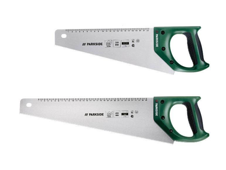 Dve pílky Parkside na drevo, jedna s dĺžkou 350 mm a druhá 450 mm.
