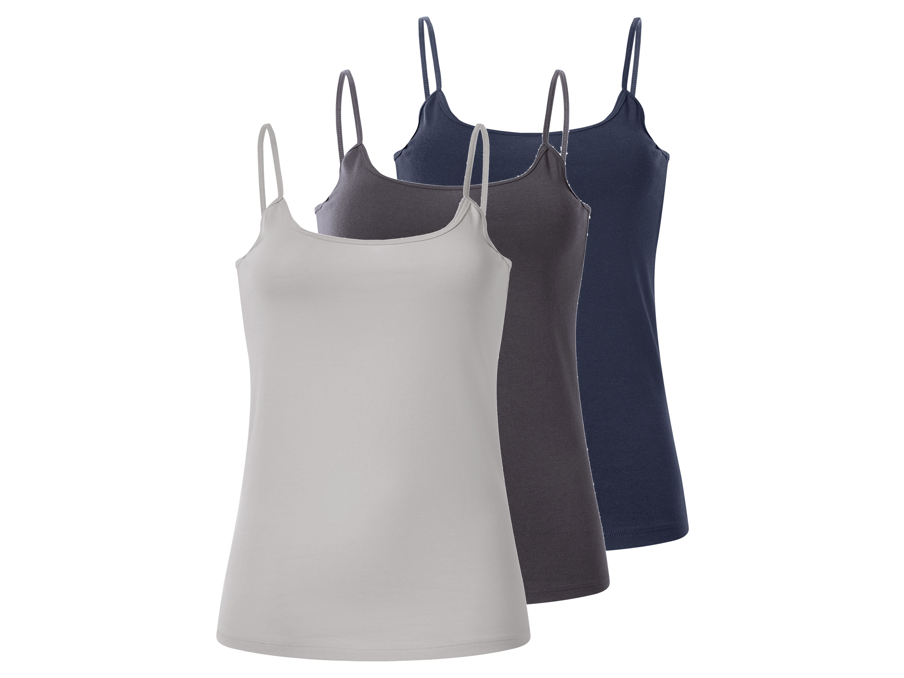 esmara® Dámske tielka s tenkými ramienkami, 3 kusy (navy modrá/sivá, S (36/38))