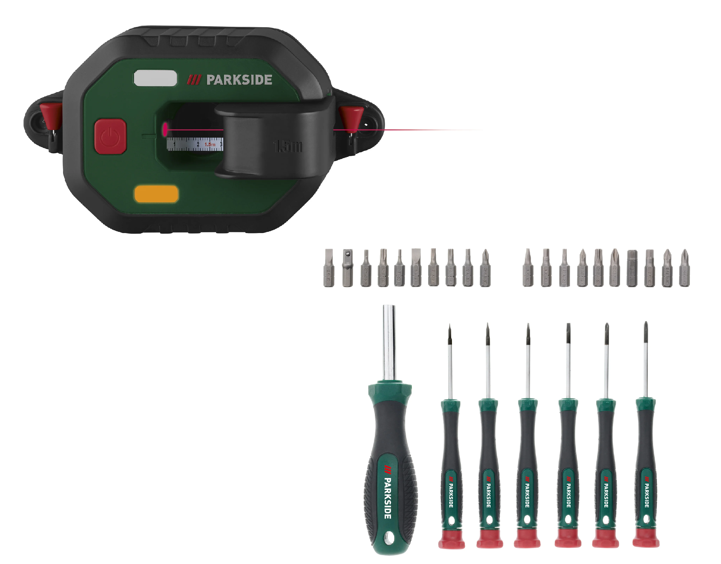 PARKSIDE® Laserová vodováha s meracím pásmom PLLM 10 A1 + Súprava skrutkovačov, 37-dielna