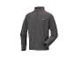 Tmavosivý flísový pulóver s oranžovým lemovaním a polovičným zipsom.