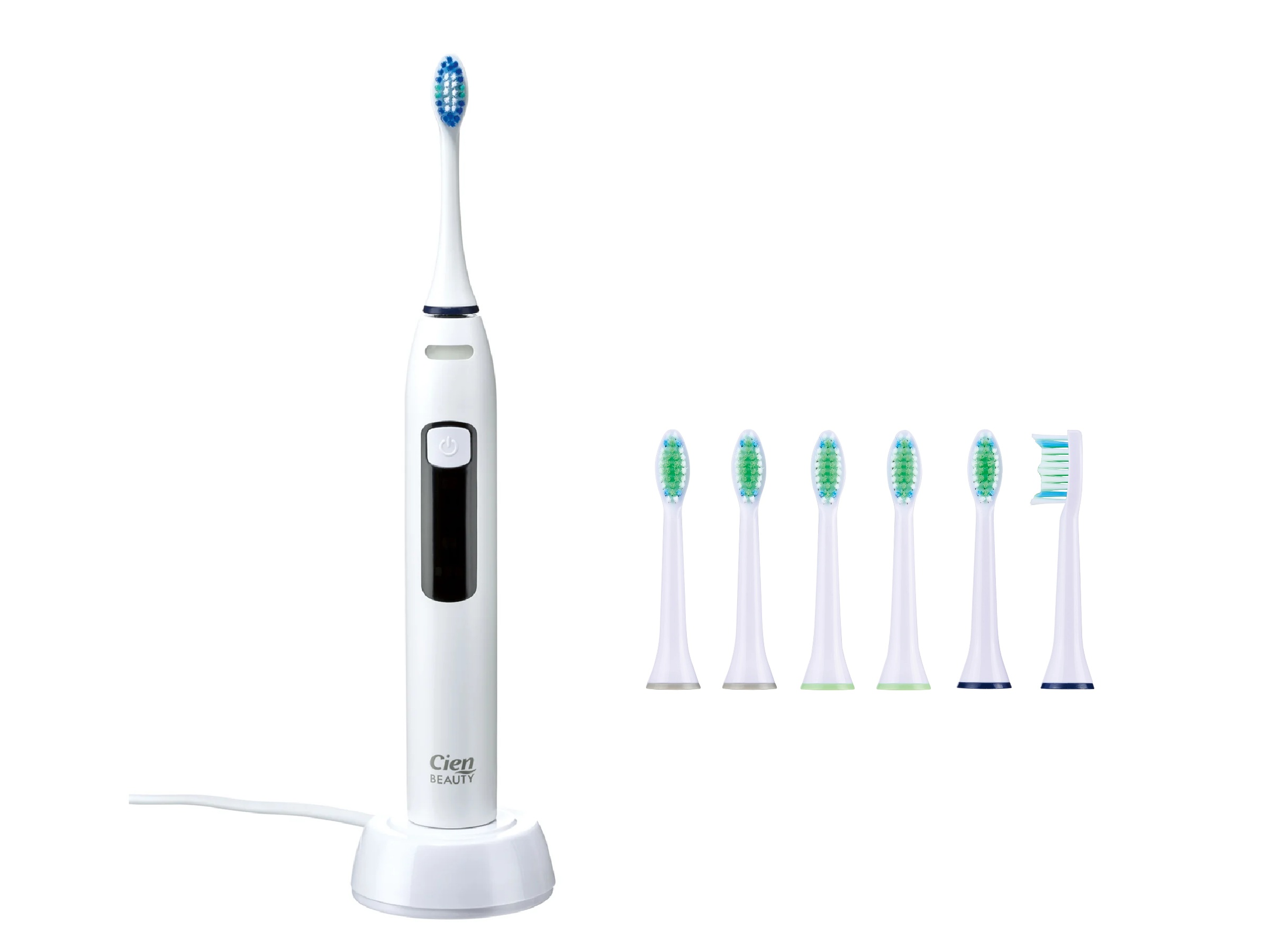 CIEN Beauty Aku sonická zubná kefka CBSZB 3.7 A1, biela + Náhradné hlavice na zubnú kefku, 6 kusov