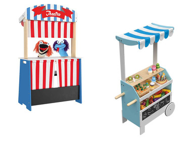 PLAYTIVE® Detský drevený obchod a divadlo 2 v 1/trhový vozík