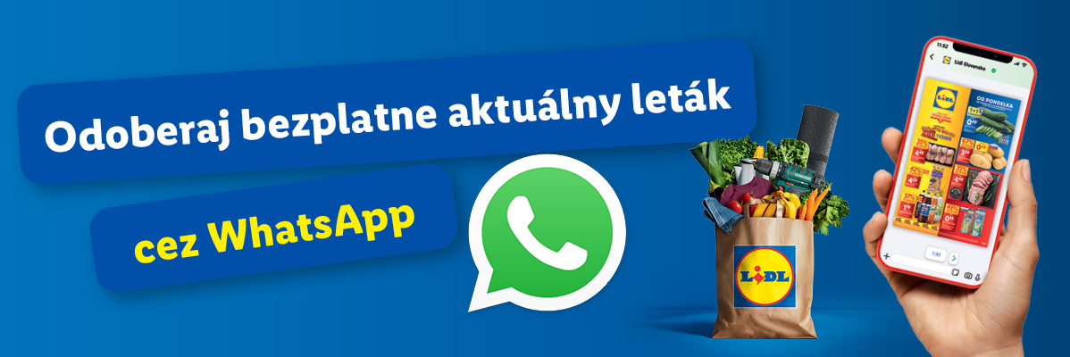 Získajte bezplatný aktuálny leták cez WhatsApp, s nákupnou taškou plnou tovaru a telefónom zobrazujúcim leták.