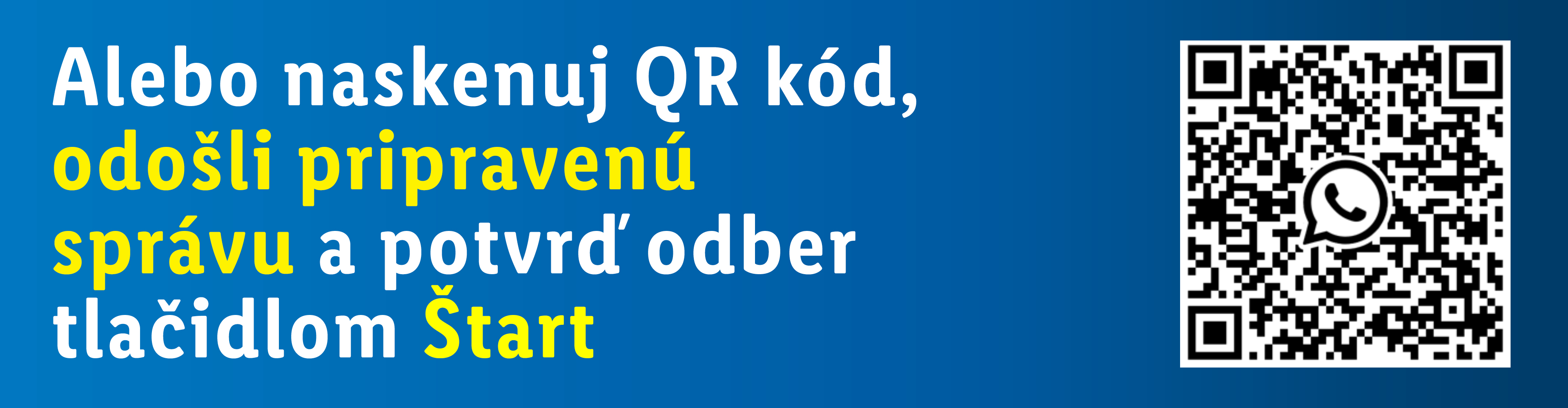 QR kód pre odoslanie pripravenej správy a potvrdenie odberu stlačením tlačidla Štart.