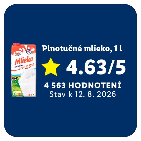 Plnotučné mlieko s hodnotením 4.63/5 z 4 563 recenzií k 12. 8. 2026.